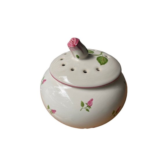 Telaflora ceramic rose potpourri pot trinket dish rose bud diffuser lid vintage - Picture 3 of 5